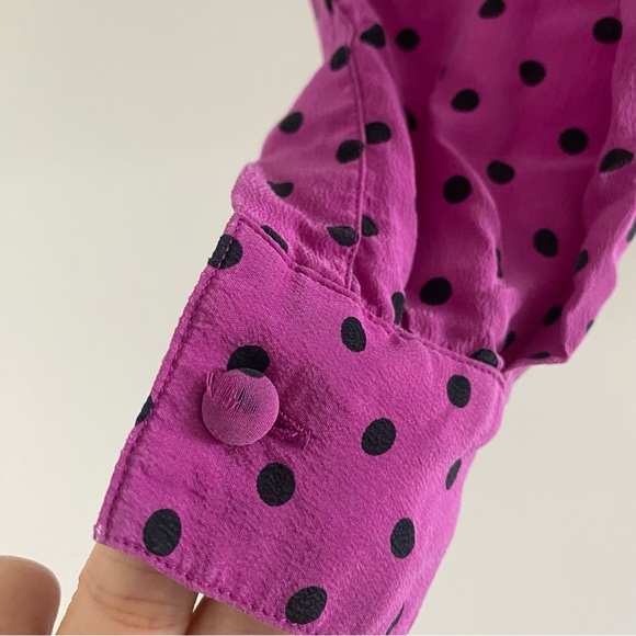 I.B. Diffusion 100% Silk Polka Dot Pleated Blouse Button Down - Picture 15 of 16